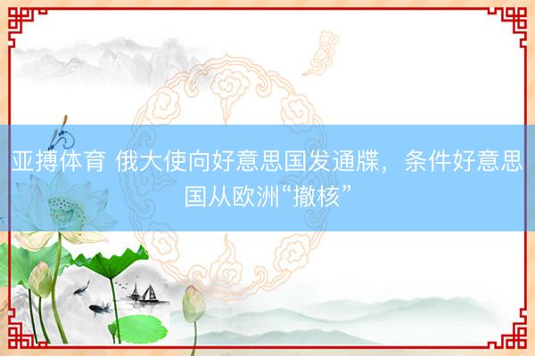 亚搏体育 俄大使向好意思国发通牒，条件好意思国从欧洲“撤核”