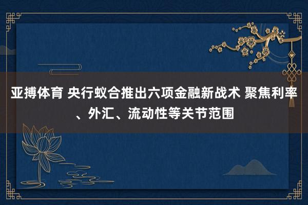 亚搏体育 央行蚁合推出六项金融新战术 聚焦利率、外汇、流动性等关节范围